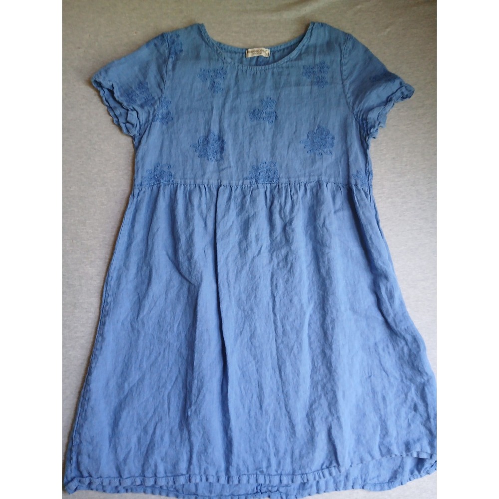 Made In Italy Dress Small Linen Embroidered Lagenlook Artsy Boho Cottage Terzo